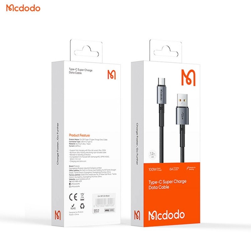 Mcdodo麥多多 稜鏡系列 100W USB-A to Type-C 快充線｜鋁合金編織、閃充傳輸、耐折抗拉 黑色-細節圖10