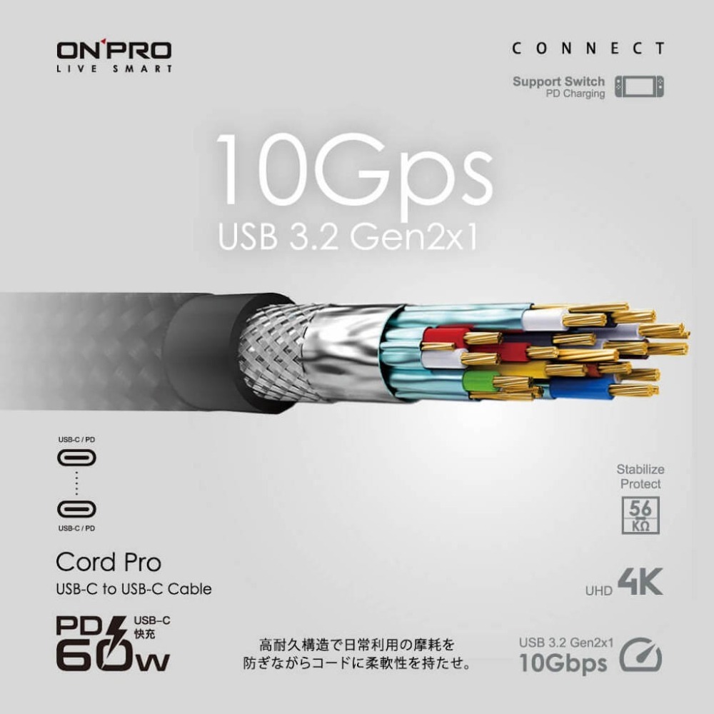 ONPRO Cord Pro Type-C to Type-C 快充線｜60W PD急速傳輸｜120cm-細節圖4