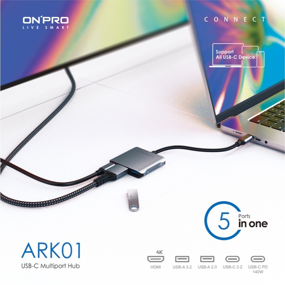 ONPRO ARK01 5in1 Type-C HUB 擴充器｜5合1多功能集線器、MacBook/筆電必備-細節圖2