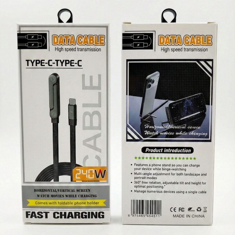 360°旋轉快充支架線 240W ｜Type-C to C 1.5m、支架設計、邊充邊追劇、編織耐用、黑色-細節圖4