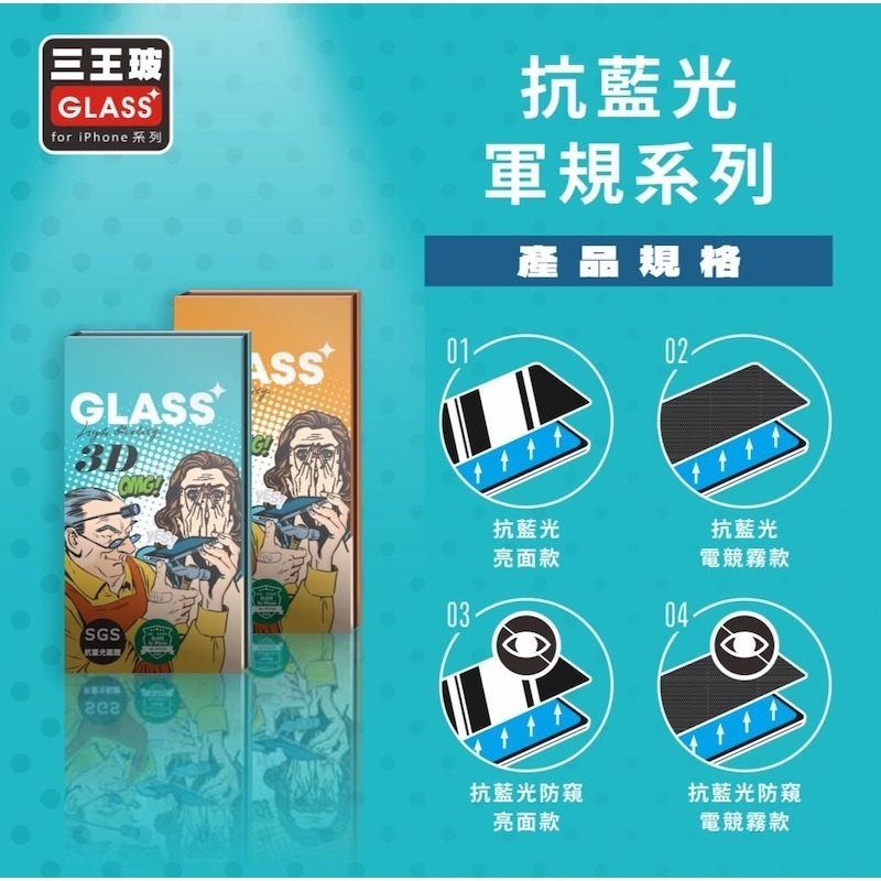 【三王玻】iPhone 13-18系列 軍規抗藍光防窺電競霧面 玻璃保護貼-細節圖7