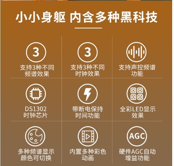 RGB全彩可調光調色聲控32*8點陣頻譜時鐘套件電子製作diy散件焊接-細節圖2