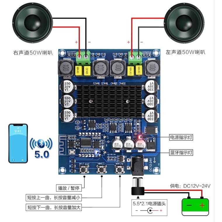 2組特惠價台中現貨多組庫存藍牙數字功放板TPA3116D2藍牙5.0大功率雙聲道全新改版2*50W左右聲道-細節圖7