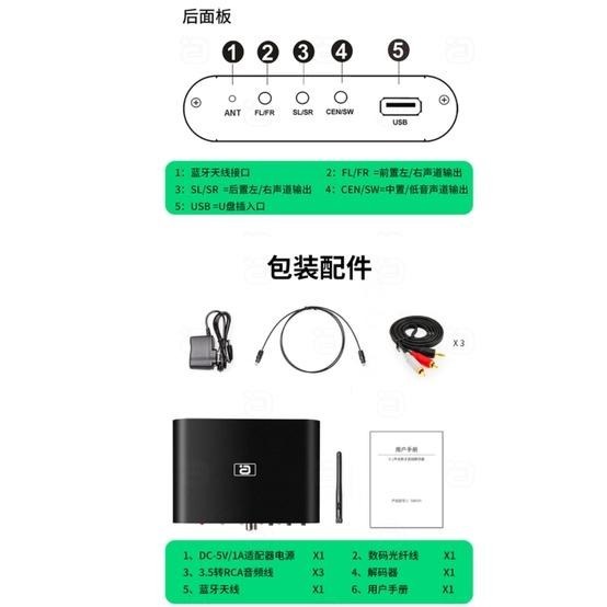 台中現貨 可面交DTS杜比5.1音訊解碼器U盤藍牙5.0接收器光纖同軸數位轉類比DA615H 藍牙 支援HDMI ARC-細節圖4