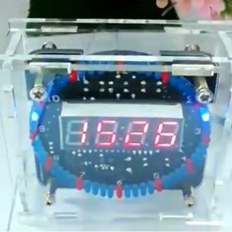 台中現貨 新版電子時鐘套件 C51單片機光控溫度DS1302旋轉LED流水燈DIY製作散件 含電池 含外殼-細節圖2