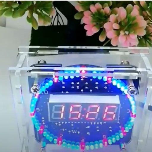 台中現貨 新版電子時鐘套件 C51單片機光控溫度DS1302旋轉LED流水燈DIY製作散件 含電池 含外殼-細節圖4