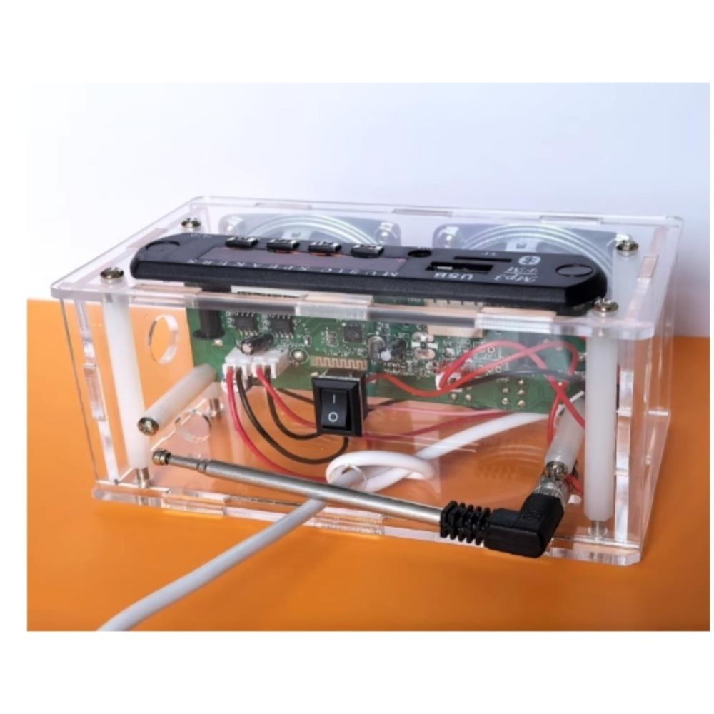 台中現貨新款HU-075收音機DIY套件零件包 功放帶頻譜 FM FM收音USB TF AUX音頻線插口-細節圖2