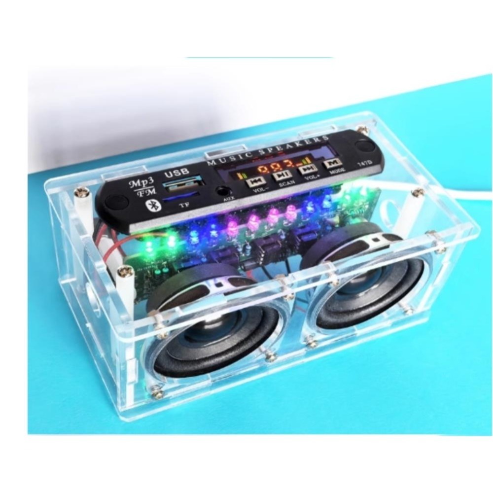 台中現貨新款HU-075收音機DIY套件零件包 功放帶頻譜 FM FM收音USB TF AUX音頻線插口-細節圖9