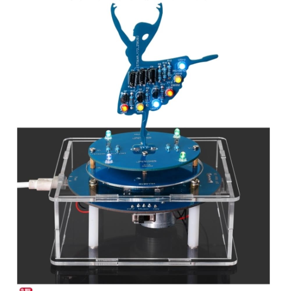 LED芭蕾女孩旋轉音樂盒DIY套件！6種音樂迴圈，七彩閃爍+三色流水燈，旋轉速度可調，功能獨立開關，需自焊，配教程-細節圖9