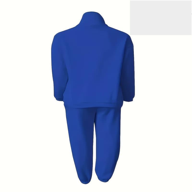 女士寶藍色休閒兩件套：帶口袋拉鍊長袖帽T和鬆束腰運動褲 --細節圖3