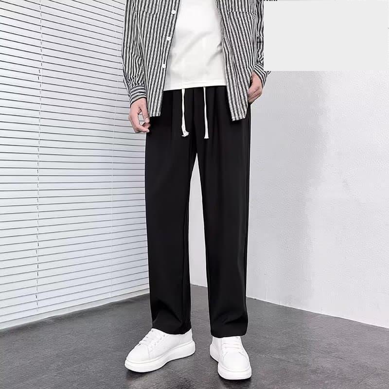 垂墜感休閒褲男春季新款韓版潮垂墜感直筒褲寬鬆長褲子白色運動棉褲-細節圖2