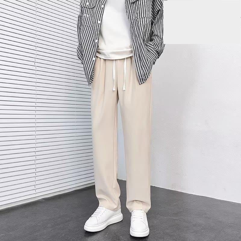 垂墜感休閒褲男春季新款韓版潮垂墜感直筒褲寬鬆長褲子白色運動棉褲-細節圖3