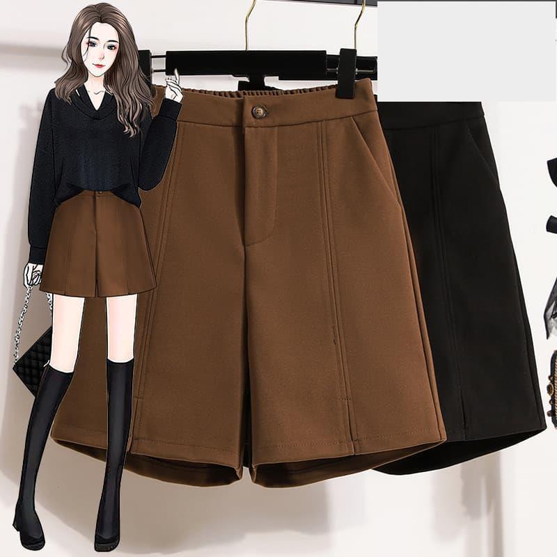 咖色毛呢短褲女秋冬2025新款爆款高腰褲子大尺碼胖mm顯瘦女褲配靴子-細節圖2