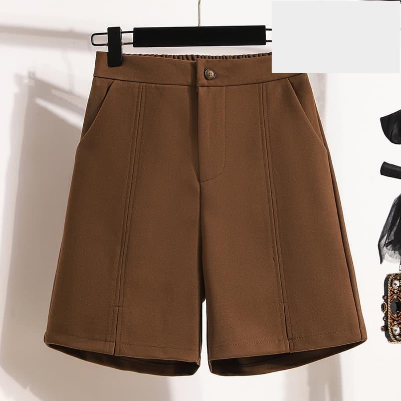 咖色毛呢短褲女秋冬2025新款爆款高腰褲子大尺碼胖mm顯瘦女褲配靴子-細節圖3