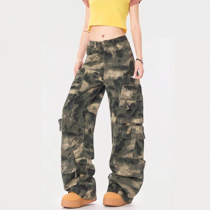 嚴選好物縱馳衣社美式vibe風復古多口袋直筒迷彩褲寬鬆工裝褲休閒長褲-細節圖4