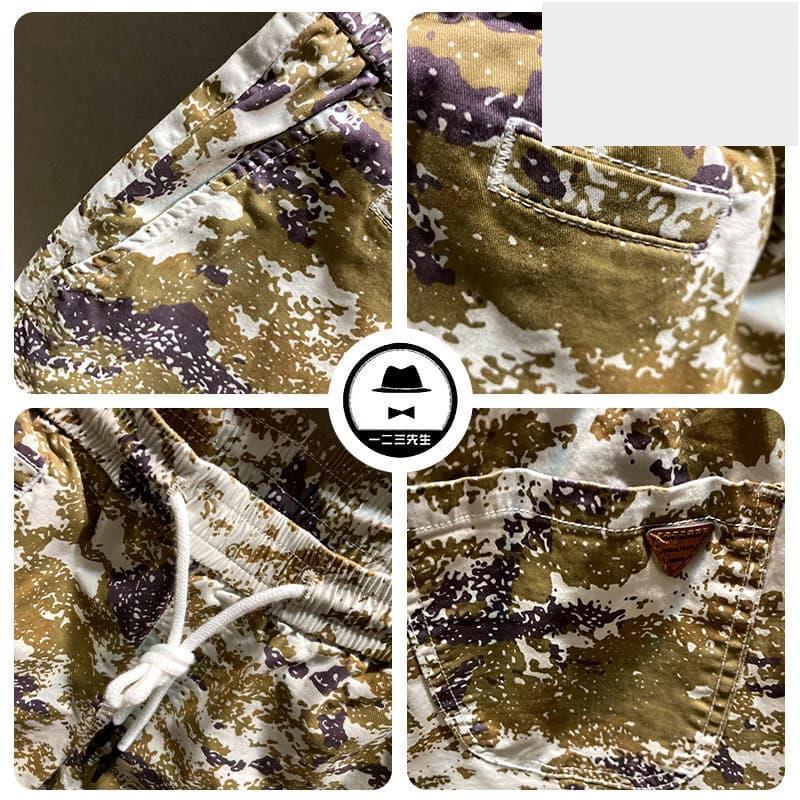 銷售冠軍2025新款痞帥迷彩四分休閒短褲男寬鬆夏季棉沙灘褲-細節圖4