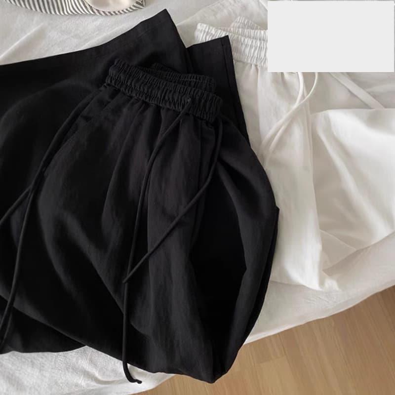 公司貨薄款白色冰絲亞麻涼涼寬褲女2025夏季新款寬鬆顯瘦垂墜感休閒長褲-細節圖2