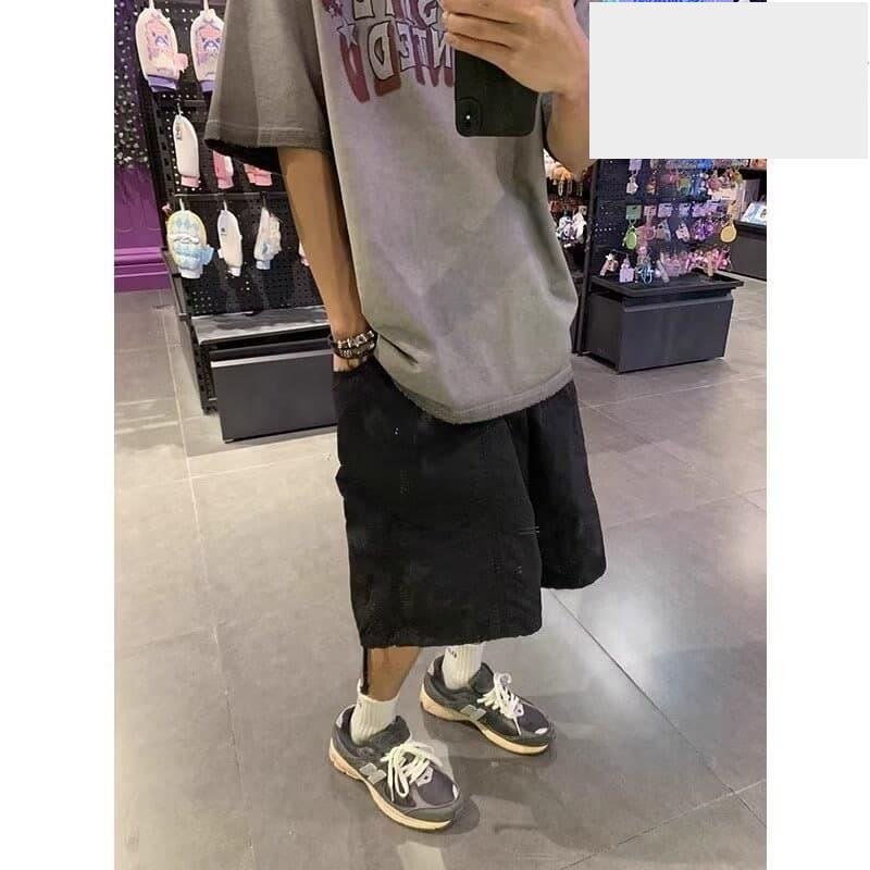 日系復古工裝速乾短褲男夏季寬鬆休閒七分褲小眾設計運動直筒五分褲-細節圖2