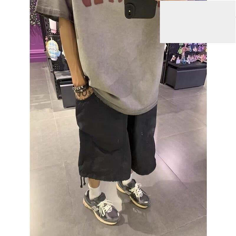 日系復古工裝速乾短褲男夏季寬鬆休閒七分褲小眾設計運動直筒五分褲-細節圖3