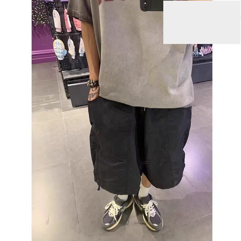 日系復古工裝速乾短褲男夏季寬鬆休閒七分褲小眾設計運動直筒五分褲-細節圖4