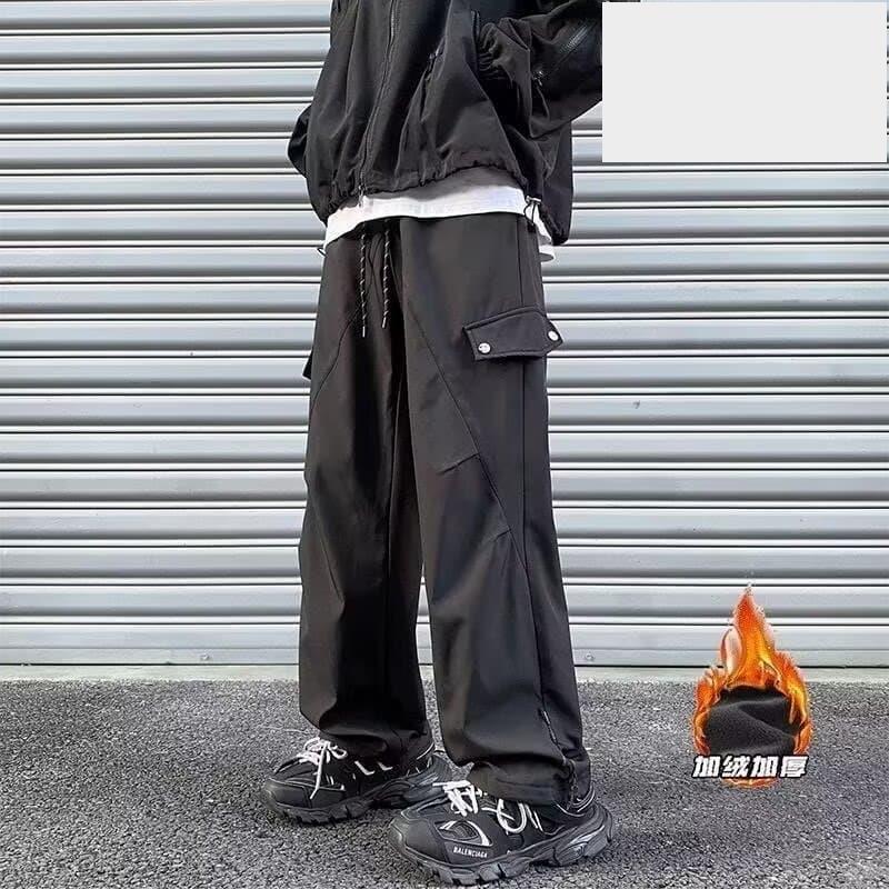 oversize美式機能衝鋒褲子男2023秋季高街vibe拉鍊開叉直筒寬褲-細節圖3