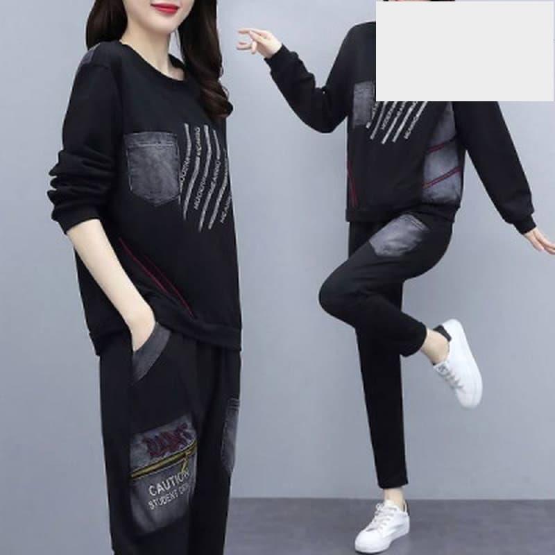 寬鬆休閒印花長袖套裝女秋冬季運動服長褲兩件套女裝-細節圖4