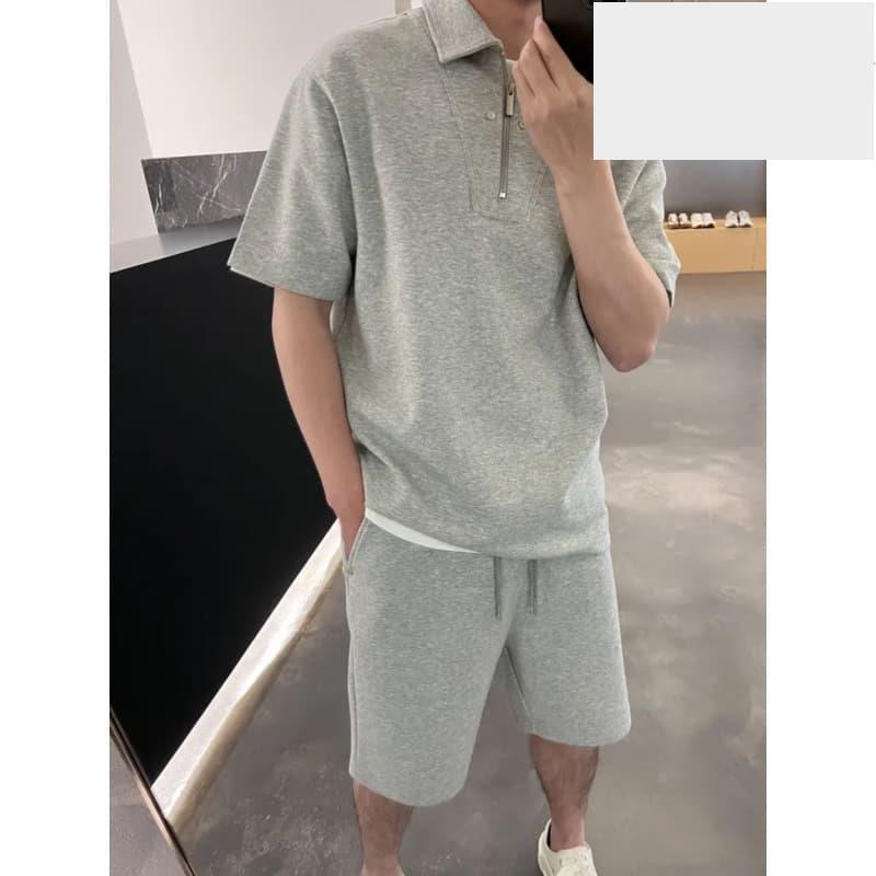 高級感時尚套裝男士夏季痞帥寬鬆Polo衫短袖短褲運動休閒兩件套潮-細節圖2