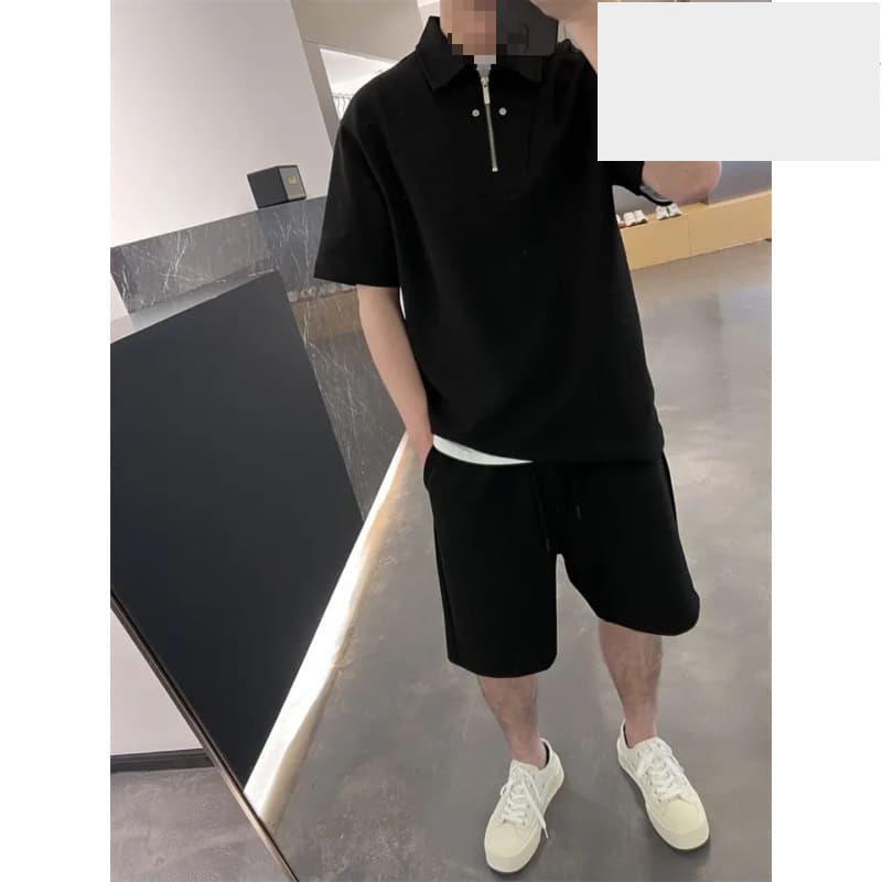 高級感時尚套裝男士夏季痞帥寬鬆Polo衫短袖短褲運動休閒兩件套潮-細節圖3