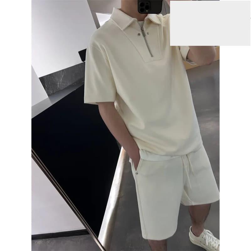 高級感時尚套裝男士夏季痞帥寬鬆Polo衫短袖短褲運動休閒兩件套潮-細節圖4