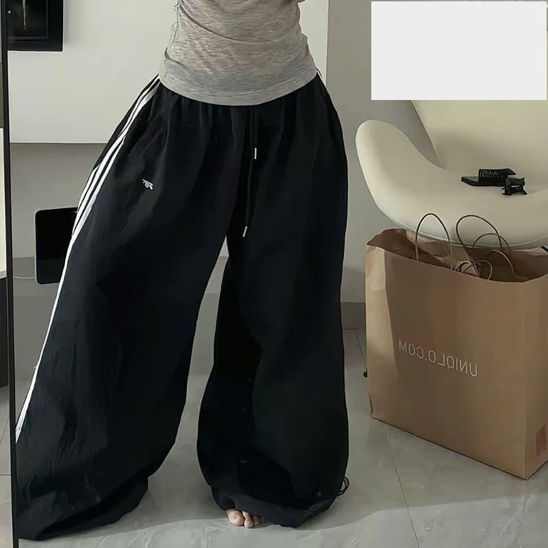 復古美式三條槓闊腿慵懶寬鬆跳舞運動休閒褲-細節圖2