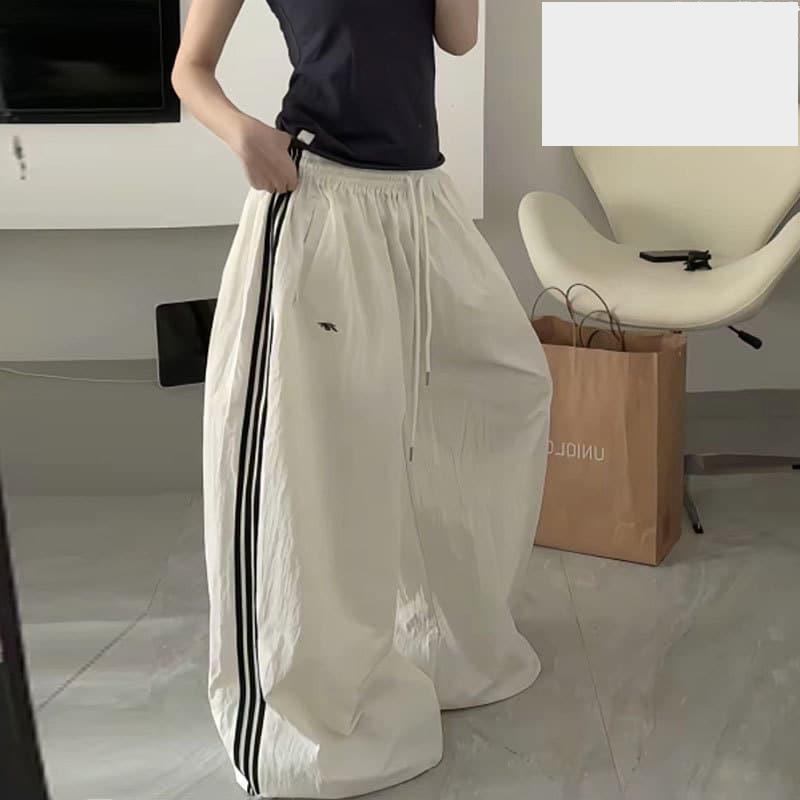 復古美式三條槓闊腿慵懶寬鬆跳舞運動休閒褲-細節圖3