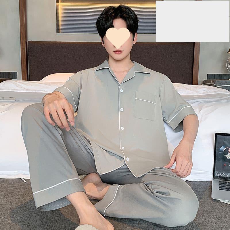 100%純棉男士睡衣2025新款夏天薄款短袖長褲春夏季全棉家居服套裝-細節圖2