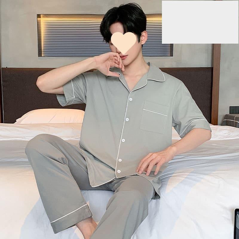 100%純棉男士睡衣2025新款夏天薄款短袖長褲春夏季全棉家居服套裝-細節圖3