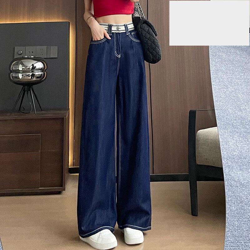直筒牛仔褲女夏天薄款2024年新款顯瘦辣妹寬鬆織帶彈力寬褲子女-細節圖2