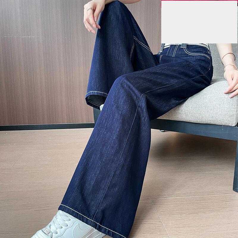 直筒牛仔褲女夏天薄款2024年新款顯瘦辣妹寬鬆織帶彈力寬褲子女-細節圖4