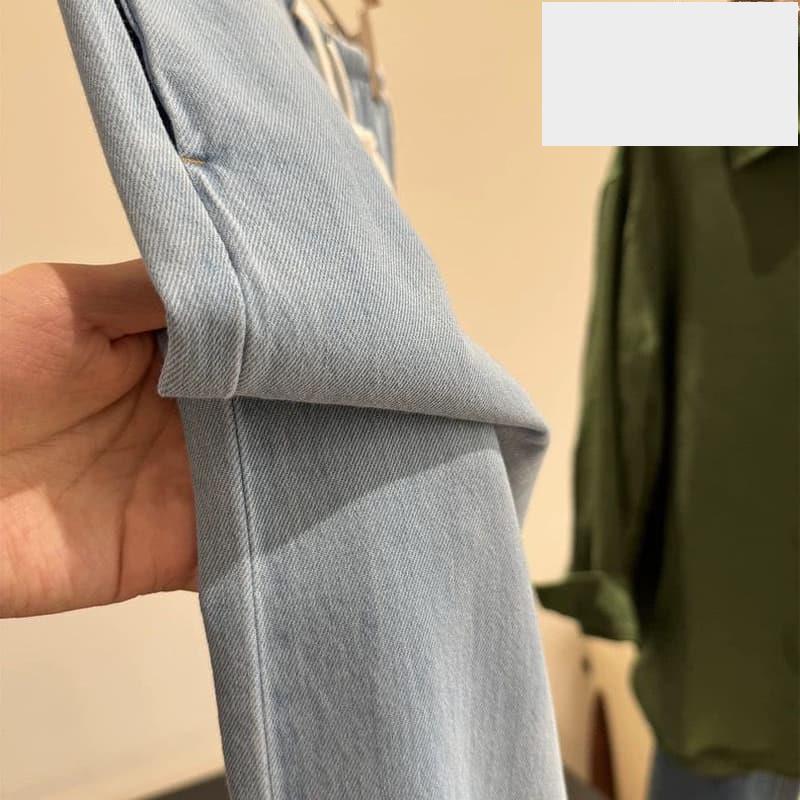 銷售冠軍瑞典單 超軟萊賽爾棉鬆緊抽繩腰顯瘦闊腿牛仔褲長褲-細節圖4