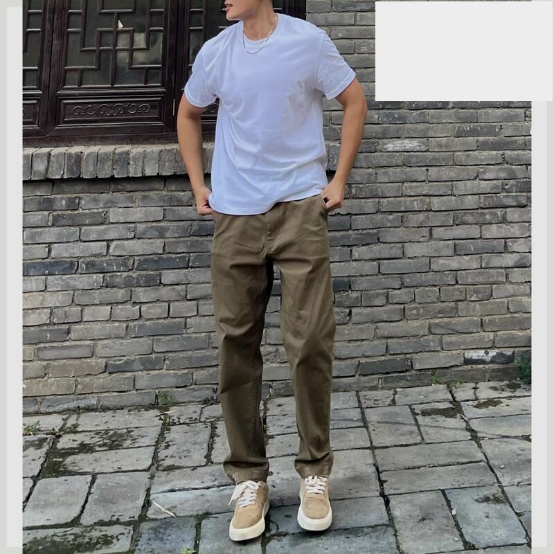 LYFZ美式簡約破壞細節直筒工裝褲男款百搭寬鬆休閒褲微彈耐磨-細節圖2