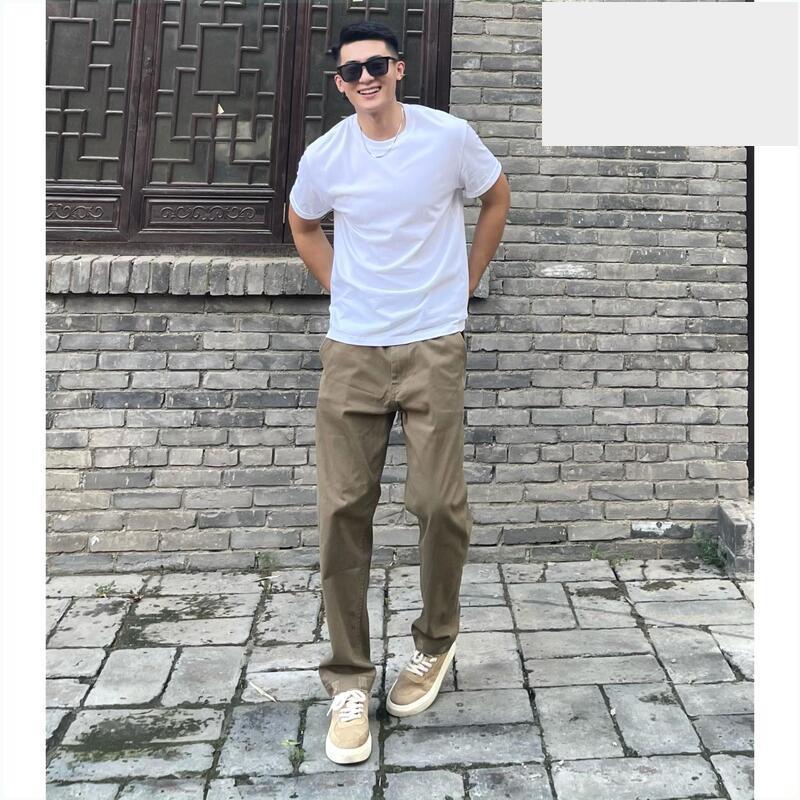 LYFZ美式簡約破壞細節直筒工裝褲男款百搭寬鬆休閒褲微彈耐磨-細節圖3