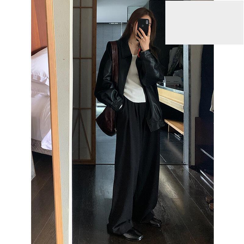 COTO復古髦鬆弛感西裝褲女新款高腰直筒闊腿休閒褲垂墜感秋季長褲-細節圖4