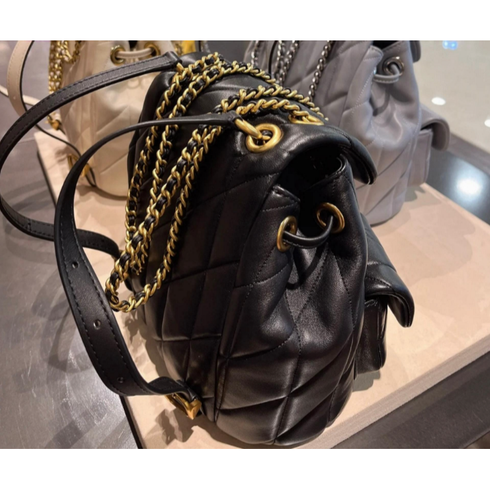 Coach CU076 CU077 絎縫菱格小羊皮Tabby女士後背包 抽繩翻蓋雙肩背包-細節圖2