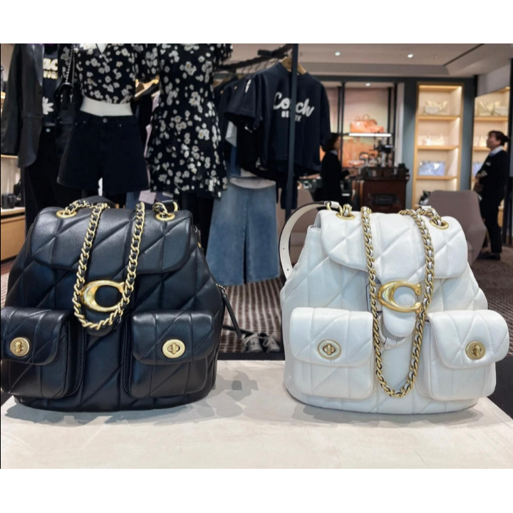 Coach CU076 CU077 絎縫菱格小羊皮Tabby女士後背包 抽繩翻蓋雙肩背包-細節圖3