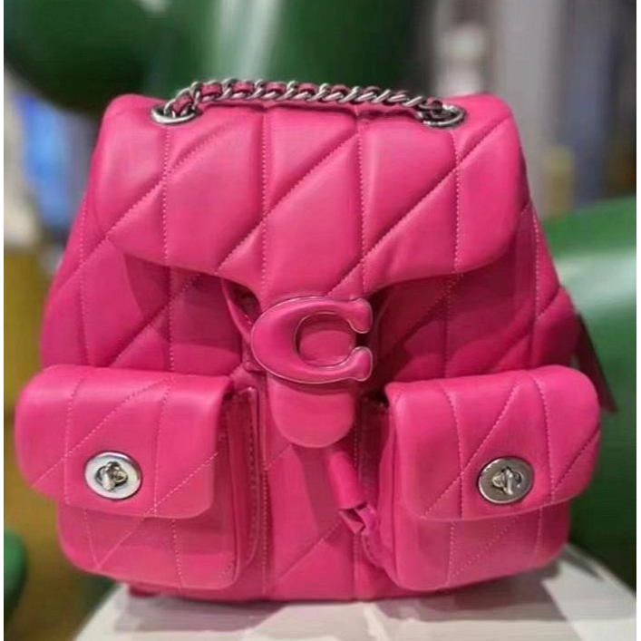 Coach CU076 CU077 絎縫菱格小羊皮Tabby女士後背包 抽繩翻蓋雙肩背包-細節圖4