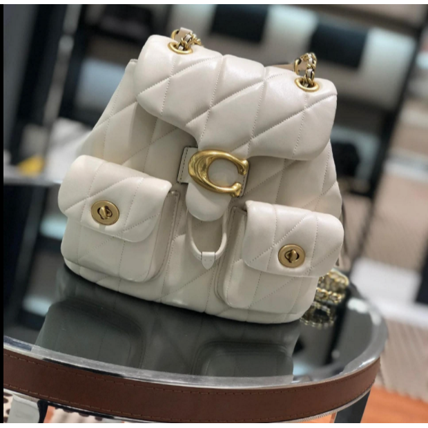 Coach CU076 CU077 絎縫菱格小羊皮Tabby女士後背包 抽繩翻蓋雙肩背包-細節圖5