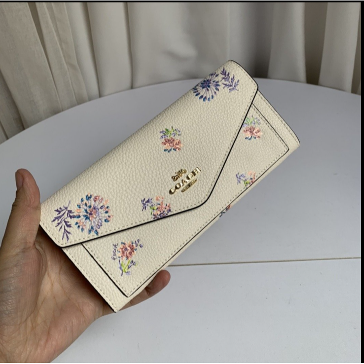 COACH 69842 新款女士信封長夾 翻蓋長夾 內裡全皮 花卉點綴-細節圖3