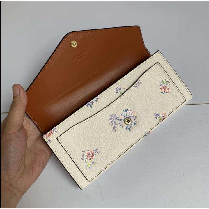 COACH 69842 新款女士信封長夾 翻蓋長夾 內裡全皮 花卉點綴-細節圖6