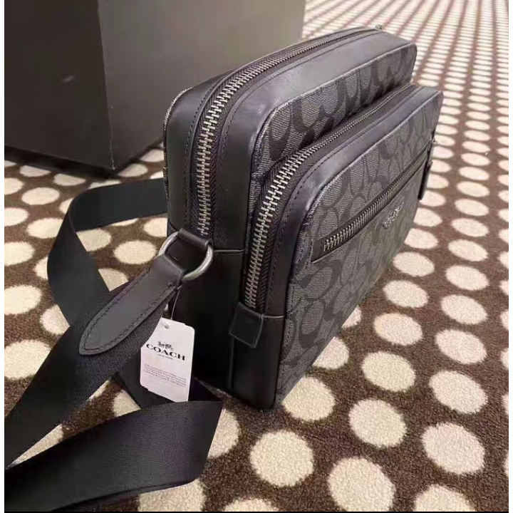 Coach 91485 蔻馳新款雙拉鏈隔層男士郵差包 單肩斜挎側背包-細節圖3