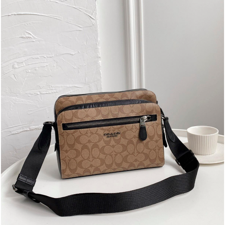 Coach 91485 蔻馳新款雙拉鏈隔層男士郵差包 單肩斜挎側背包-細節圖4