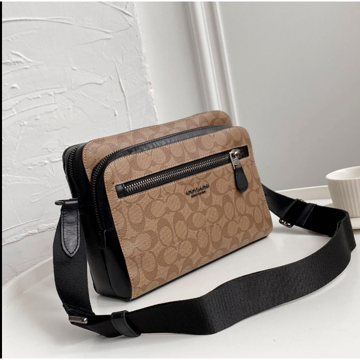 Coach 91485 蔻馳新款雙拉鏈隔層男士郵差包 單肩斜挎側背包-細節圖5