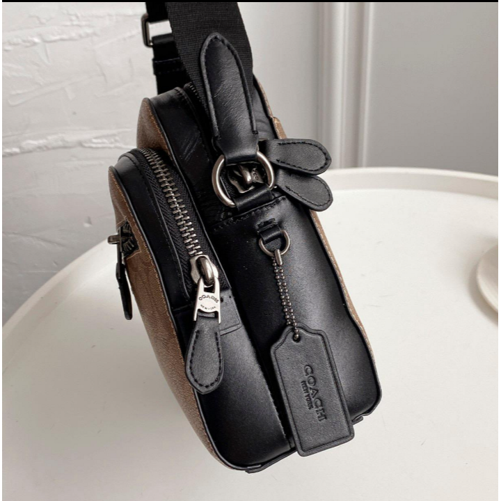 Coach 91485 蔻馳新款雙拉鏈隔層男士郵差包 單肩斜挎側背包-細節圖6