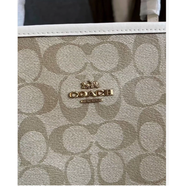 美國奧萊Coach蔻馳City30白色奶茶托特包拉鏈款單肩購物袋托特包-細節圖2